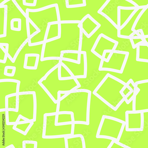 Simple white squares on light-green background  abstract seamless pattern  vector graphics.