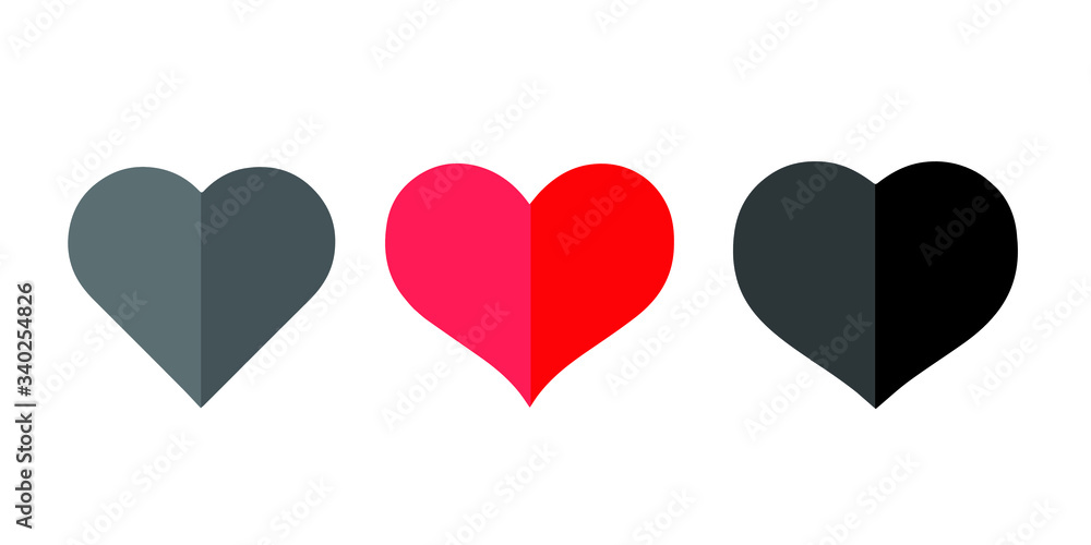 Set of icons heart, Divided in two halves, concept of love,Vector,White background