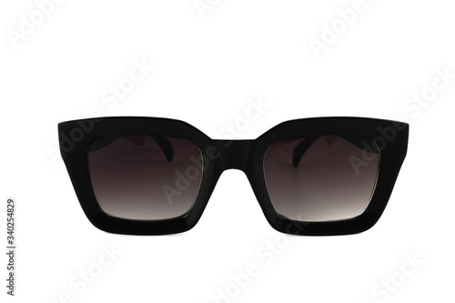 Black wayfarer horn rimmed sunglasses for women isolated on white background, front view
