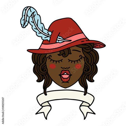 human singing bard character with banner illustration