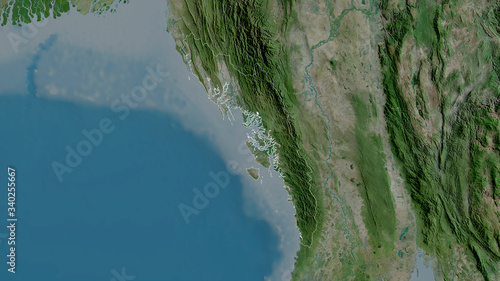 Rakhine, Myanmar - outlined. Satellite