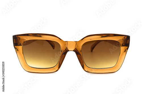 Bilde på lerret Yellow wayfarer horn rimmed sunglasses for women isolated on white background, f