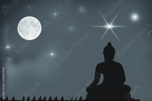 night scene with buddh, moon and stars