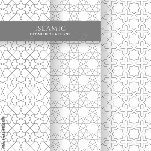Islamic Arabic Style Ornament Geometric Pattern Background, Set of Seamless Ornamental Abstract Patterns Backgrounds