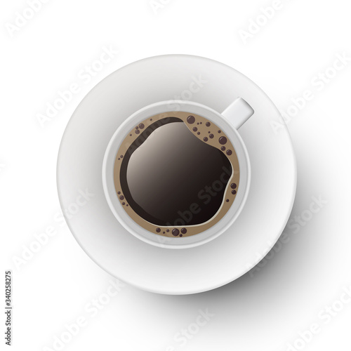Cup of black coffee. Realistic top-view vector illustration.