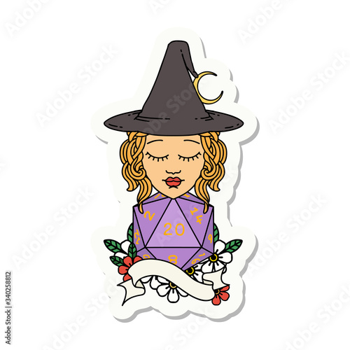 human mage with natural twenty dice roll sticker