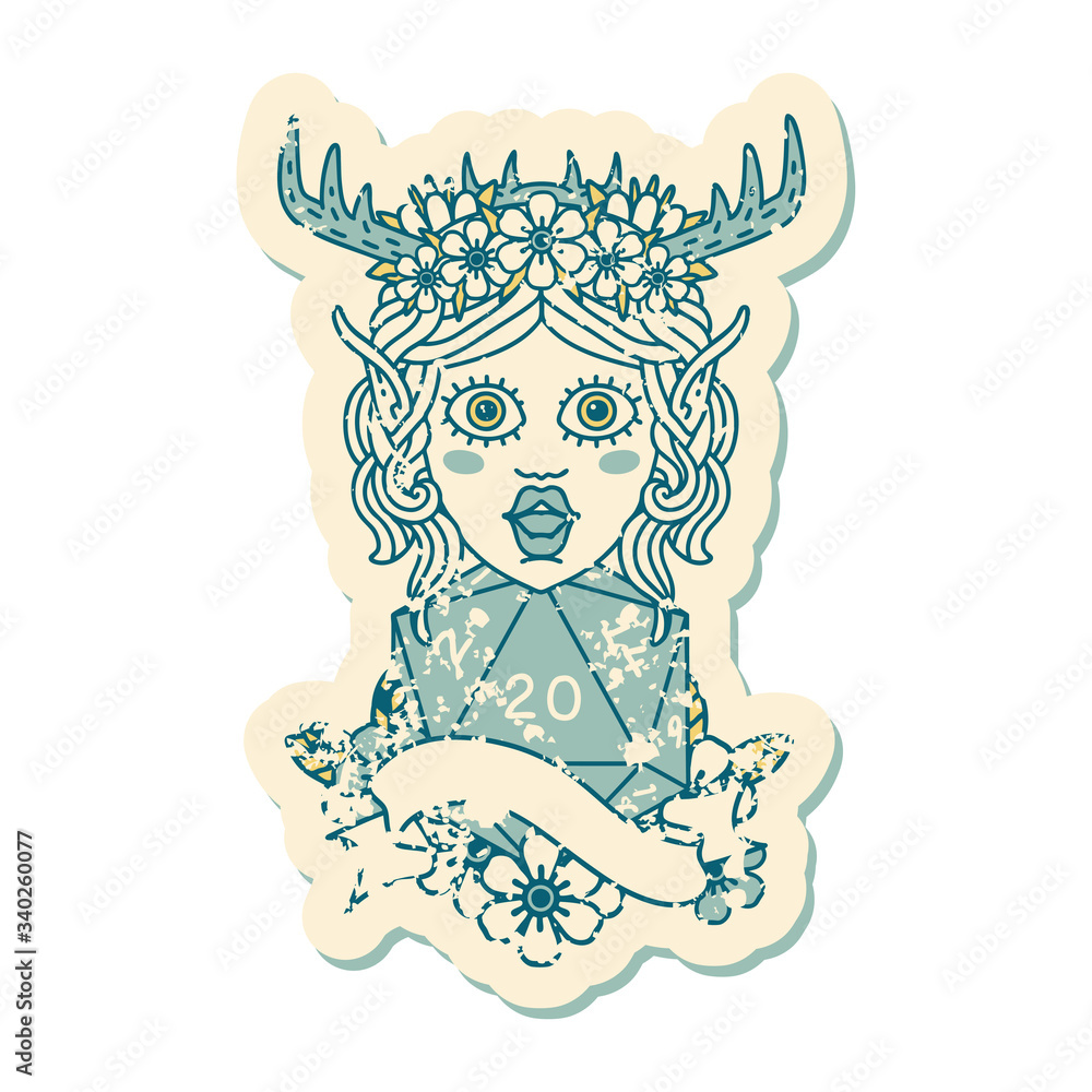 elf druid with natural twenty dice roll illustration elf druid with natural twenty dice roll illustration