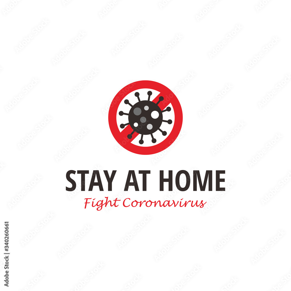 Stay at Home Logo Icon Illustration Design, Fight Corona Virus Illustration Template Vector