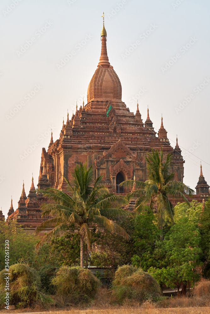 Ancient Sulamani temple at sunset in old Bagan in Myanmar, Burma.