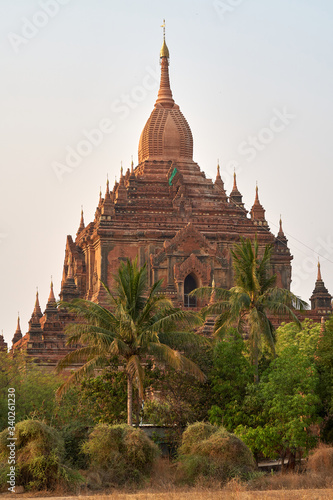 Ancient Sulamani temple at sunset in old Bagan in Myanmar  Burma.