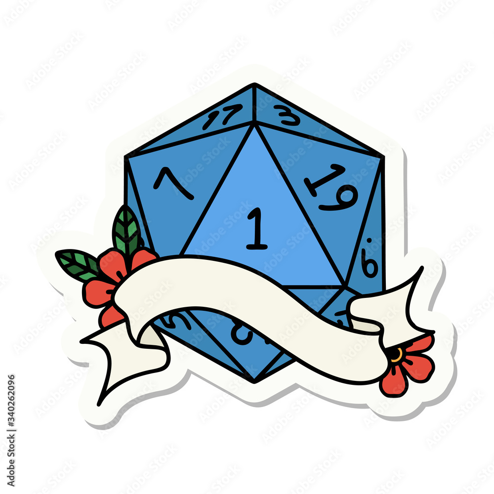 natural one d20 dice roll sticker natural one d20 dice roll sticker