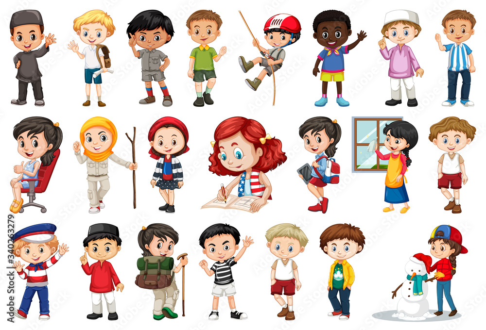 Large set of children doing different activities Large set of children doing different activities