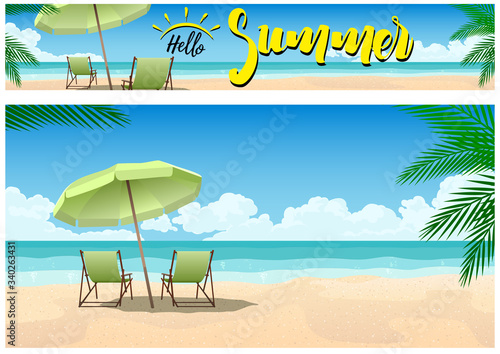 Summer Paradise on the Beach Background and Banner - Illustrated Composition on the Tropical Coast, Vector Graphic