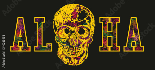 Aloha and skull tshirt print and embroidery graphic design vector art