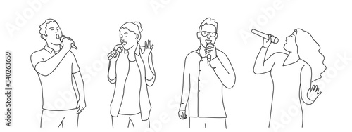 People singing. Lifestyle concept. Line drawing vector illustration.