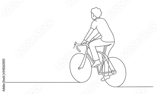 Man riding a bicycle. Line drawing vector illustration.