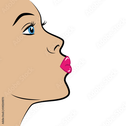 sexy girl portrait with pink lips air kiss vector illustration EPS10