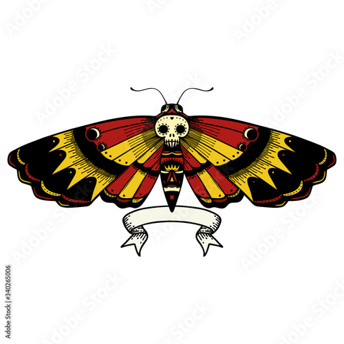 tattoo with banner of a deaths head moth
