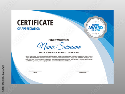 Simple Abstract Blue Wave Certificate Design, Professional Modern Certificate Template Vector