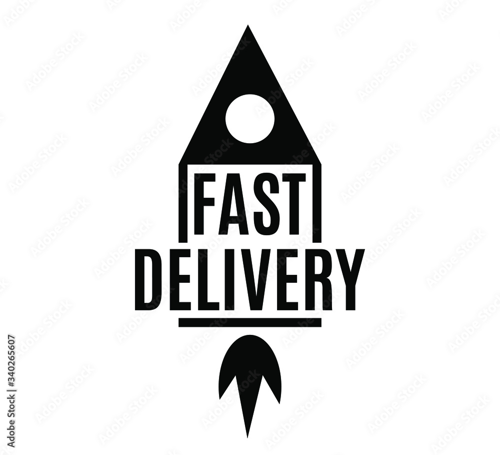 Fast delivery logo template design with a rocket. Vector stock illustration. Black text isolated on white background. Fast delivery logo template design with a rocket. Vector stock illustration. Black text isolated on white background.