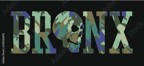 American college style Bronx skull print and embroidery graphic designs vector art