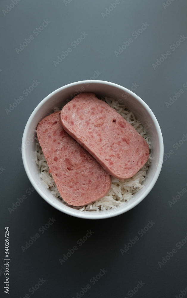 Luncheon Meat Rice Bowl Top View