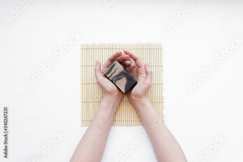 hand washing with soap. prevention. foam photo