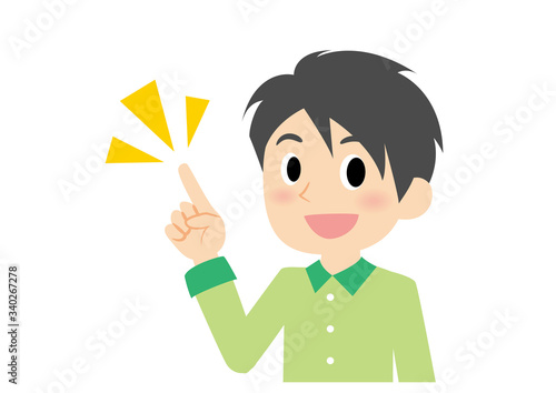 男性の表情　指差す