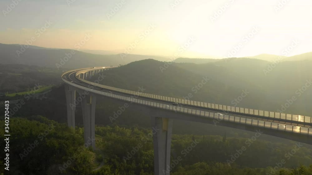 Aerial - Flying towards the highway Viaduct at sunset Aerial - Flying towards the highway Viaduct at sunset