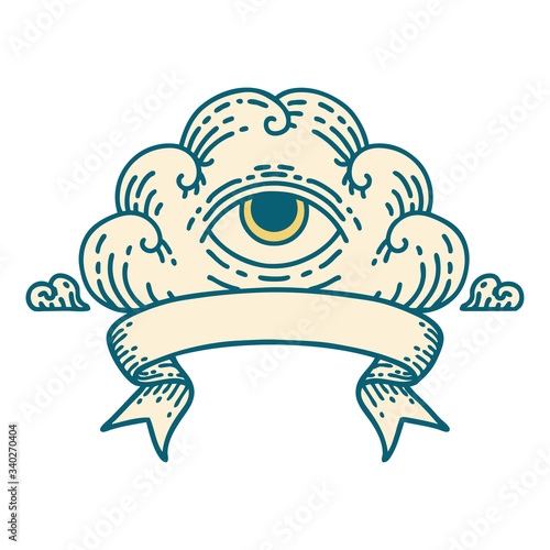 tattoo with banner of an all seeing eye cloud