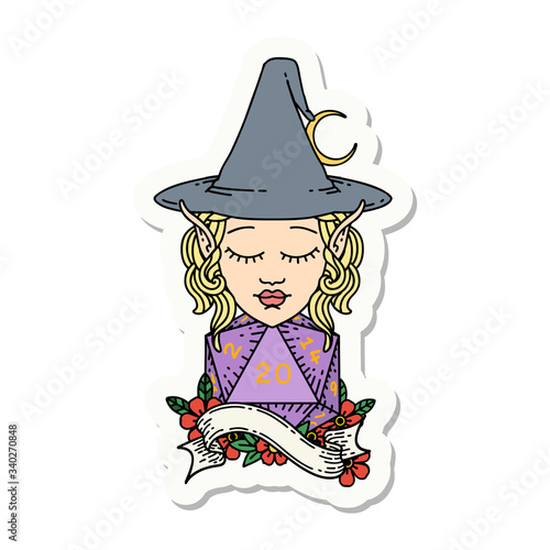 elf mage character with natural twenty dice roll sticker