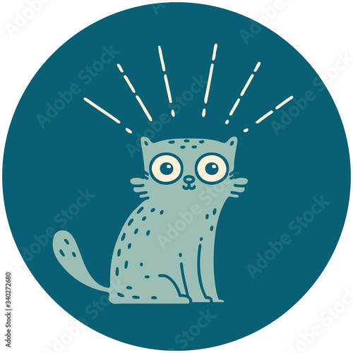 icon of tattoo style surprised cat