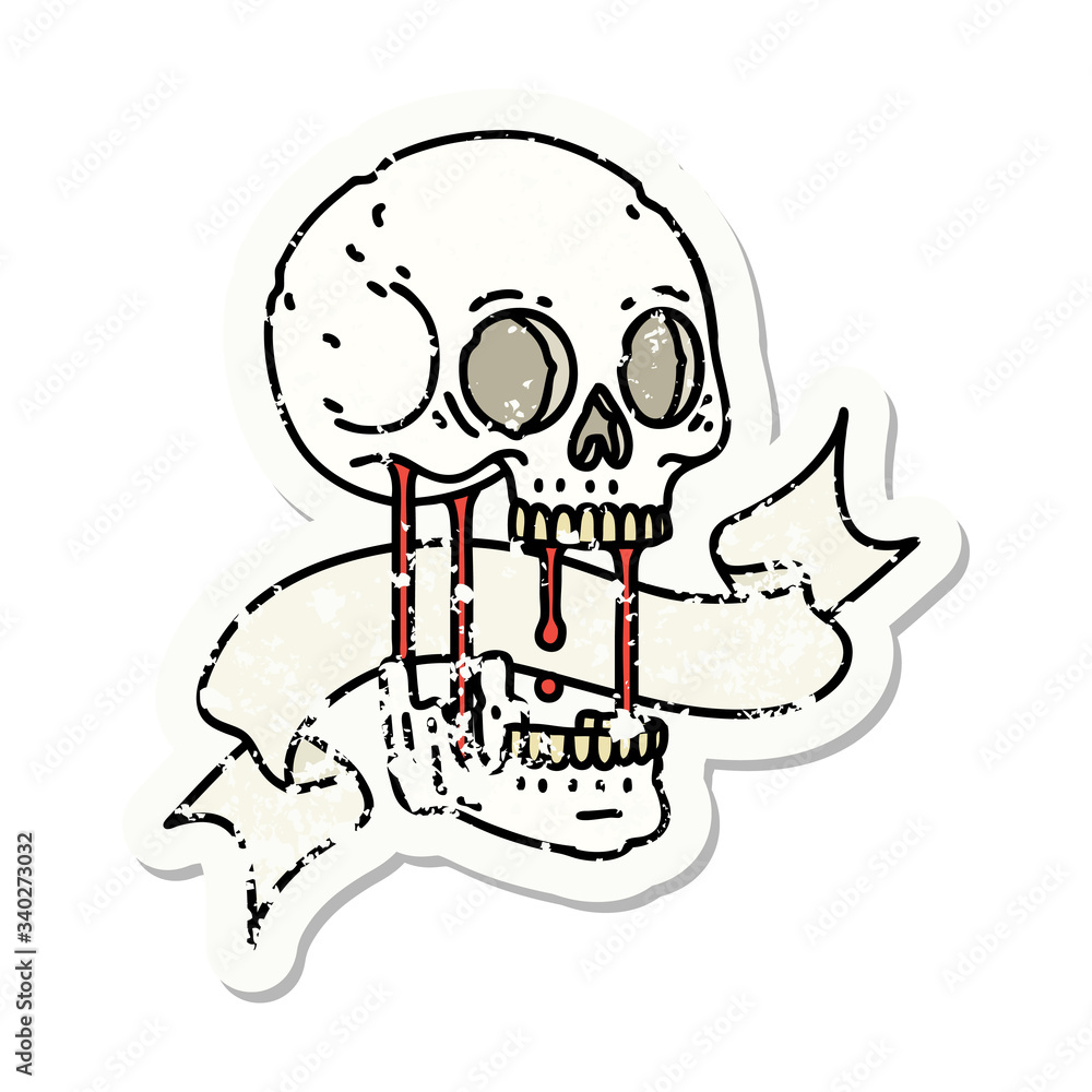 grunge sticker with banner of a skull grunge sticker with banner of a skull