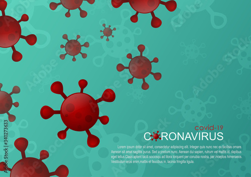 Coronavirus(Covid-19)red cells outbreak with green background.Virus pandemic has affected health of people around the world. 