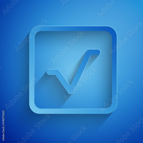 Paper cut Square root icon isolated on blue background. Paper art style. Vector Illustration