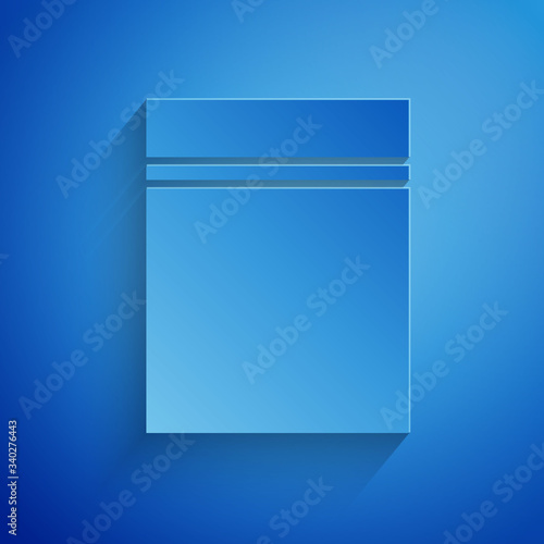 Paper cut Plastic bag with ziplock icon isolated on blue background. Paper art style. Vector Illustration