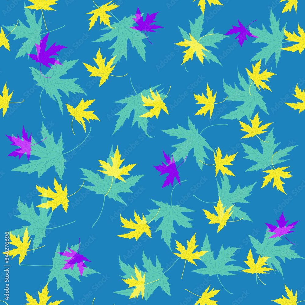 Seamless vector pattern in geometric ornamental style with autumn leaves