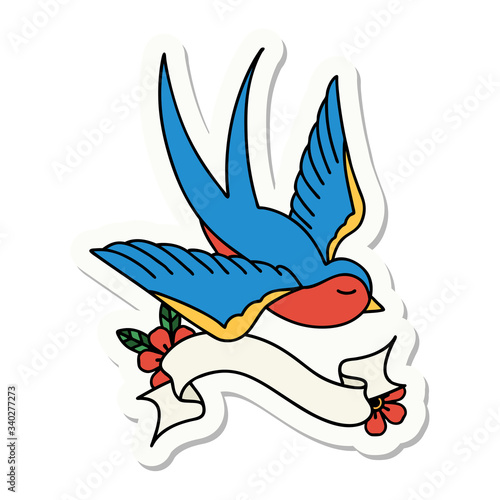 tattoo sticker with banner of a swallow
