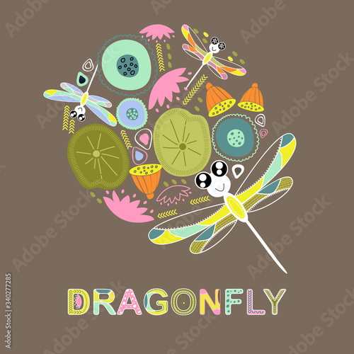 Cute vector dragonfly.Character dragonfly. Cute vector illustration dragonfly doodle style-vector