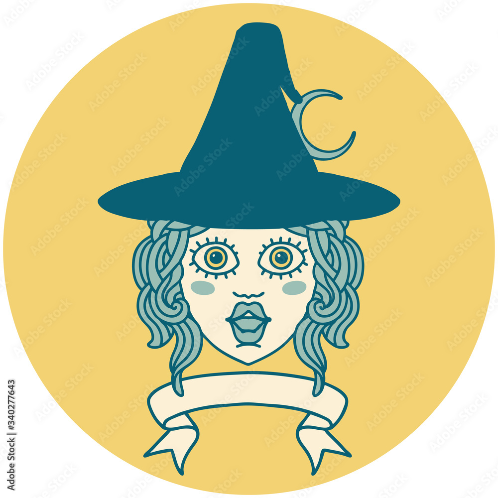 human witch character with banner illustration human witch character with banner illustration