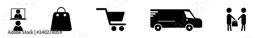 Set of outline icons about online shopping and delivery. Simple black symbols. Vector illustration. EPS 10