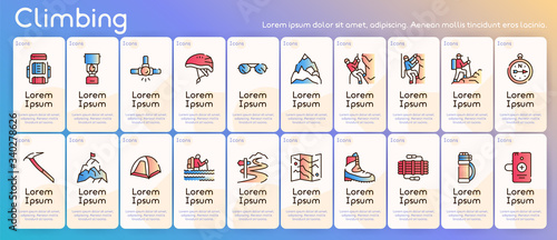 Vector color linear icon banner set of climbing