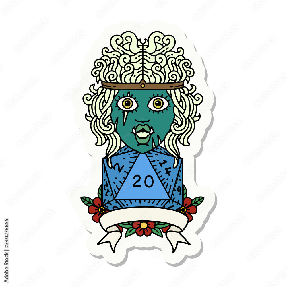 half orc barbarian character with natural 20 dice roll sticker half orc barbarian character with natural 20 dice roll sticker