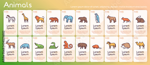Wild animals symbols color linear vector icon set