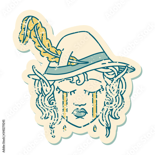 crying elf bard character face illustration