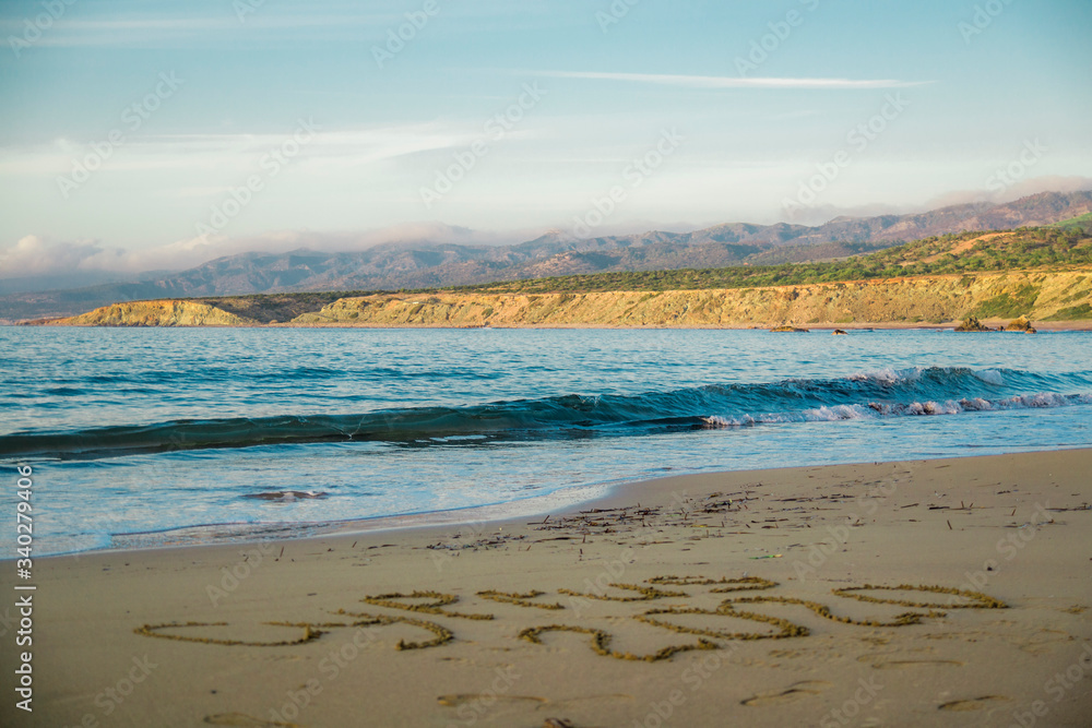 inscription on the sand Cyprus 2020