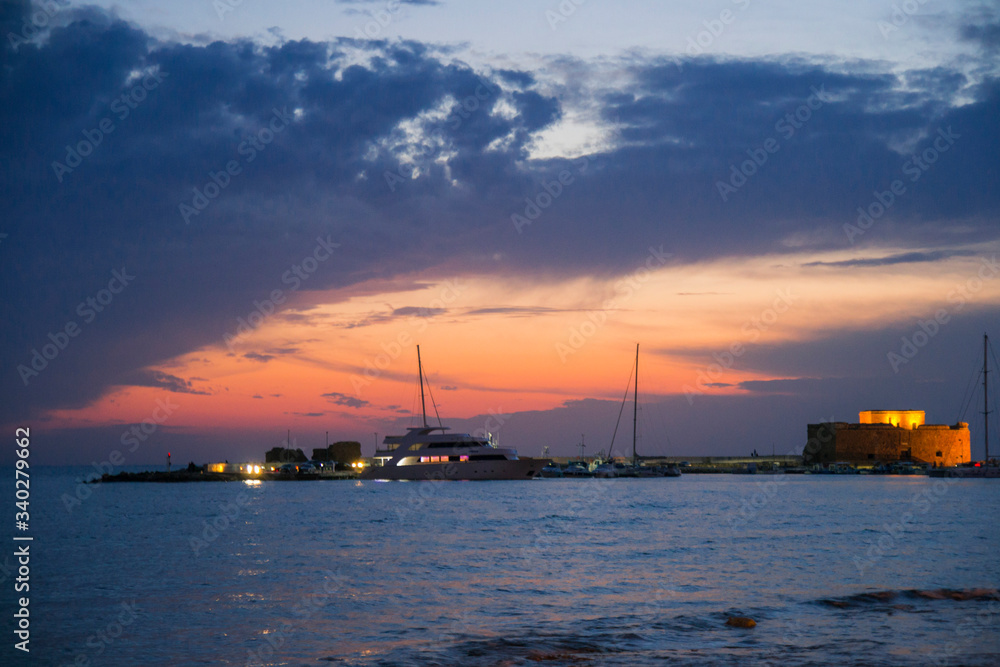 
Sunset over the seaport of Paphos in Cyprus