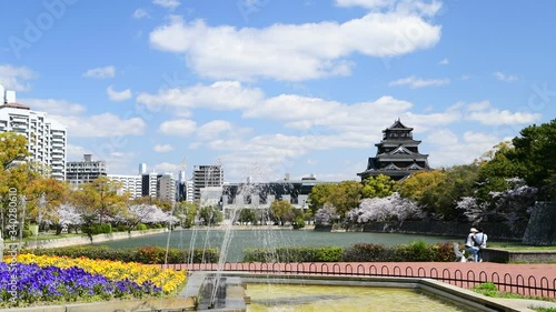 満開の桜と広島城