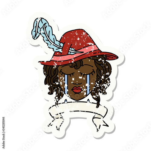 crying human bard with banner illustration