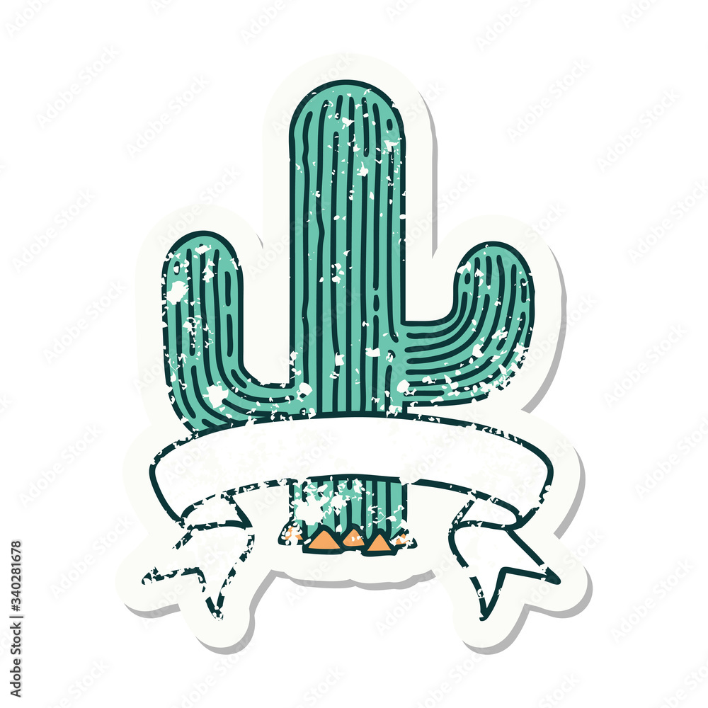 grunge sticker with banner of a cactus grunge sticker with banner of a cactus